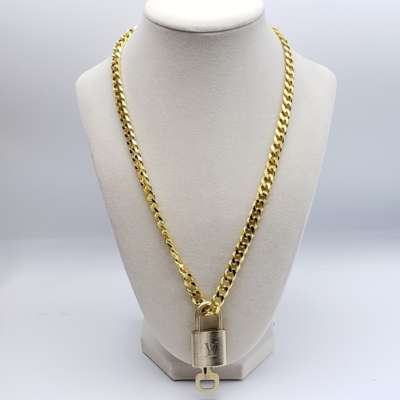 Authentic Louis Vuitton Gold Lock With Unbranded Cuban Style Gold Plated Chain